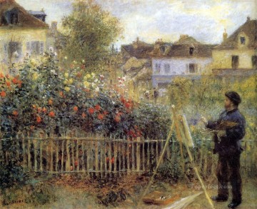  Pintura Arte - Claude Monet pintando en su jardín de Arenteuil maestro Pierre Auguste Renoir